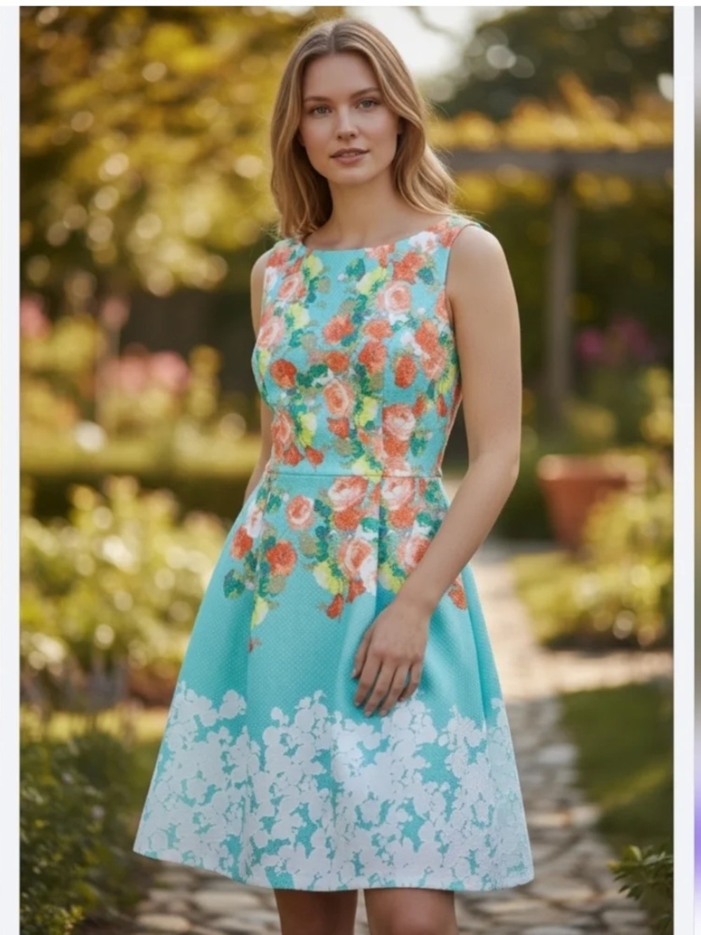 Donna Ricco Aqua Sleeveless Floral Dress